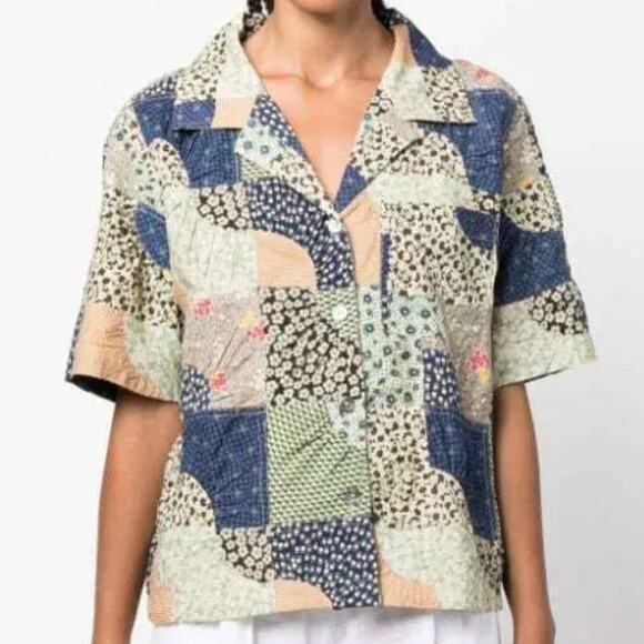 Sea New York Louie Patchwork Cotton Button Down Shirt Prairiecore Womens Size XL - Picture 1 of 16